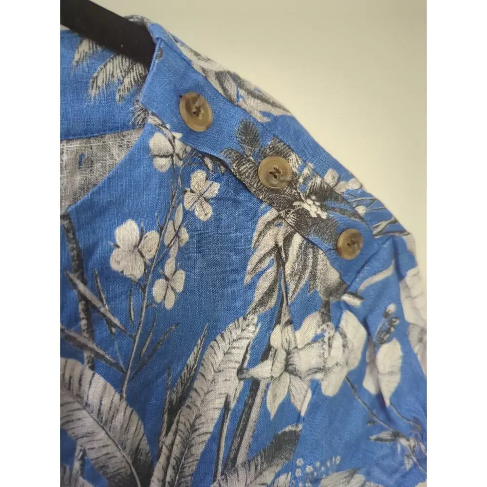 J Crew Linen Blue Tropical Print Top - Picture 4 of 6